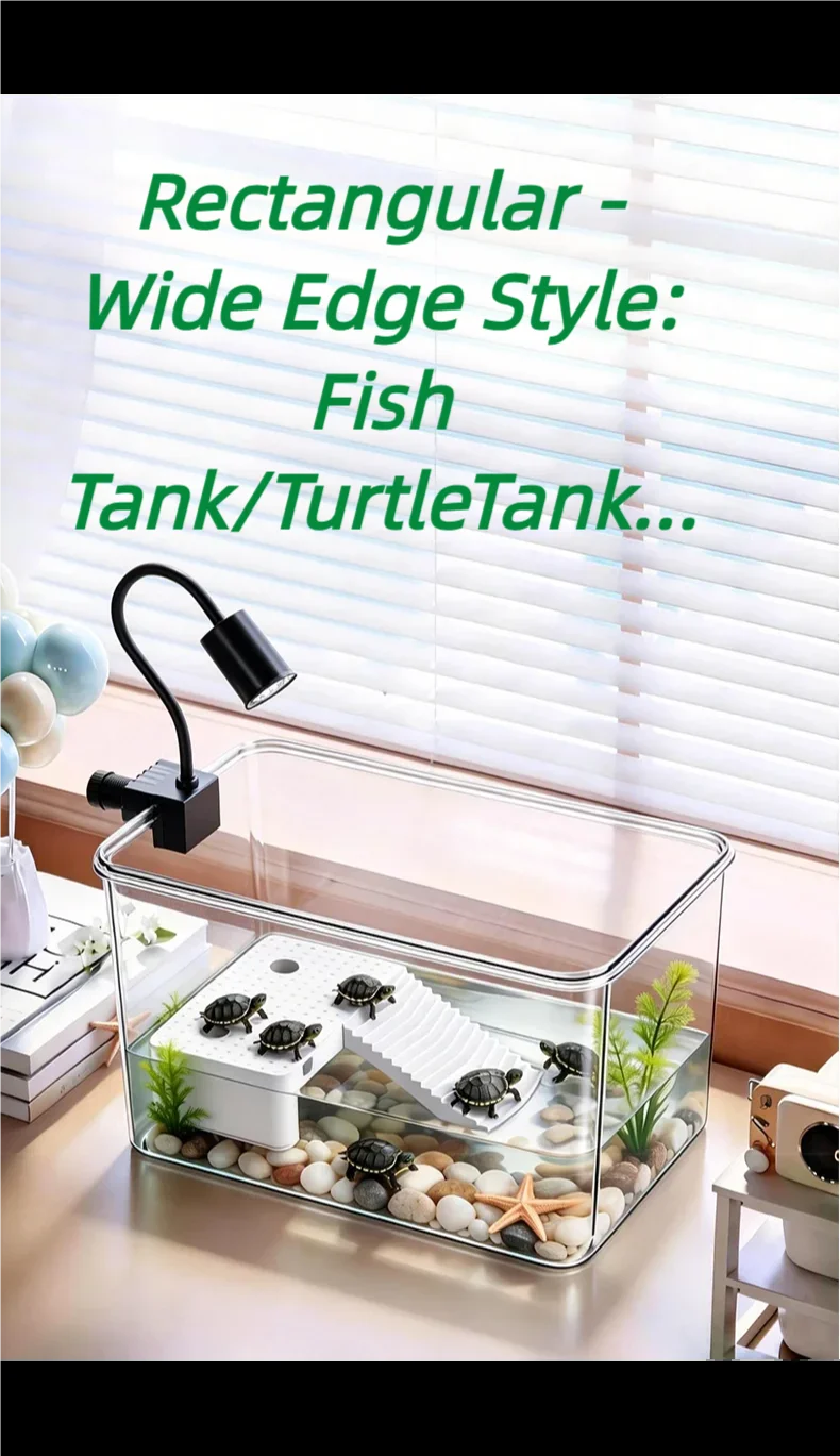 Transparent Reptile Terrarium Tank with Basking Area for Pet Turtles Hermit Crabs Tortoises - Turtle Adoption Habitat
