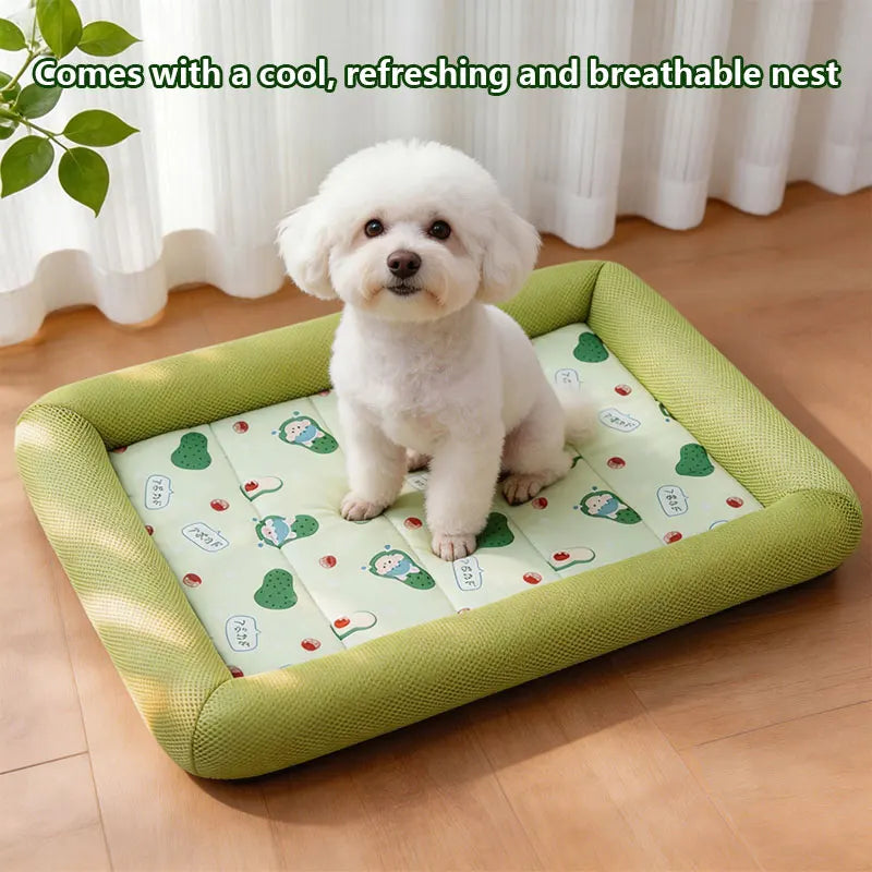 Summer Cooling Pet Dog Bed Breathable Soft Dog Sleeping Pad Neck-Protecting Washable Summer Pet Supplies for Dogs Cats Beds Mats