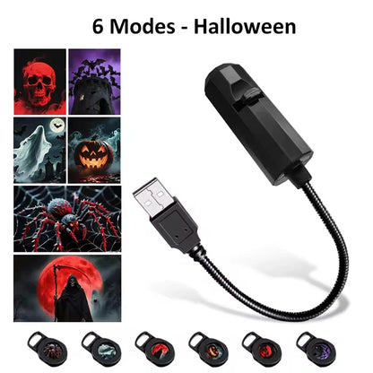 Skull Projection Lamp | Switchable Pattern LED Night Light with USB Power
