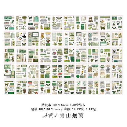 Vintage Collage Paper Stickers | 50 Sheets Retro Washi Tape Sticker Pack