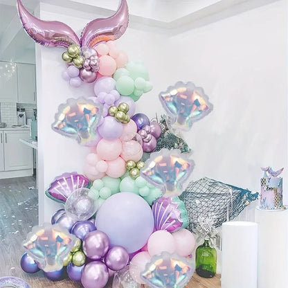 4-Pack Colorful Shell-Shaped Aluminum Foil Balloons | Ocean-Themed Party Decor