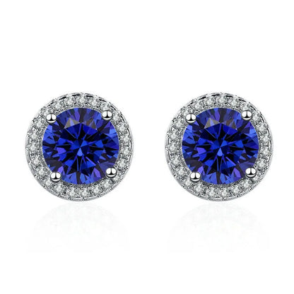 925 Sterling Silver Stud Earrings | Zircon and Colored Gemstone Elegant Jewelry