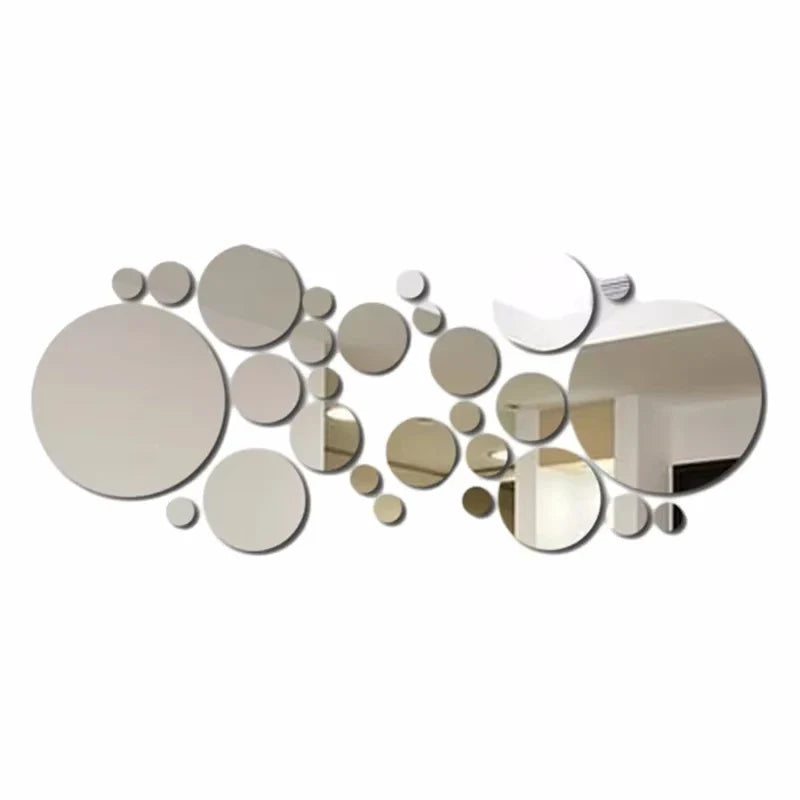 26pcs Round Acrylic Mirror Stickers | Self-Adhesive Removable Wall Decor for Bathroom and Kitchen