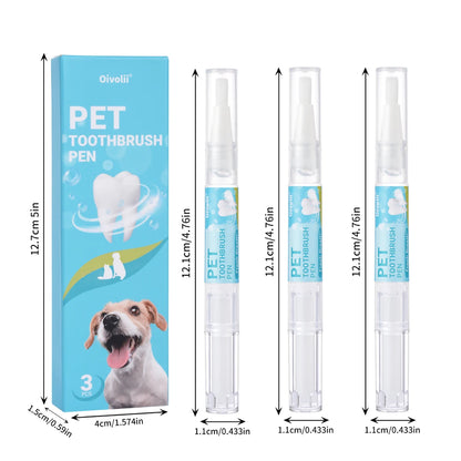 Pet Teeth Cleaning Pen with Soft Brush Dental Gel for Dogs & Cats Tartar Control Fresh Breath Soothes Gums Mild Formula 3pcs/box