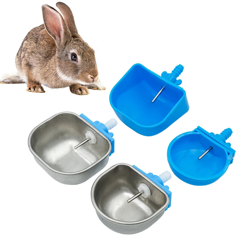 1Pcs Rabbit Water Bowl Farm Rabbit Automatic Drinker Rabbit Cage Fix Cup Raising Fox Mink Stainless Steel Plastic Drinking Bowl