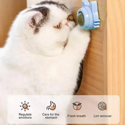 Catnip Toys for Cats Indoor Interactive Wall Spin Ball Natural Mint Enhances Digestion Appetite Stimulant Cat Dental Care