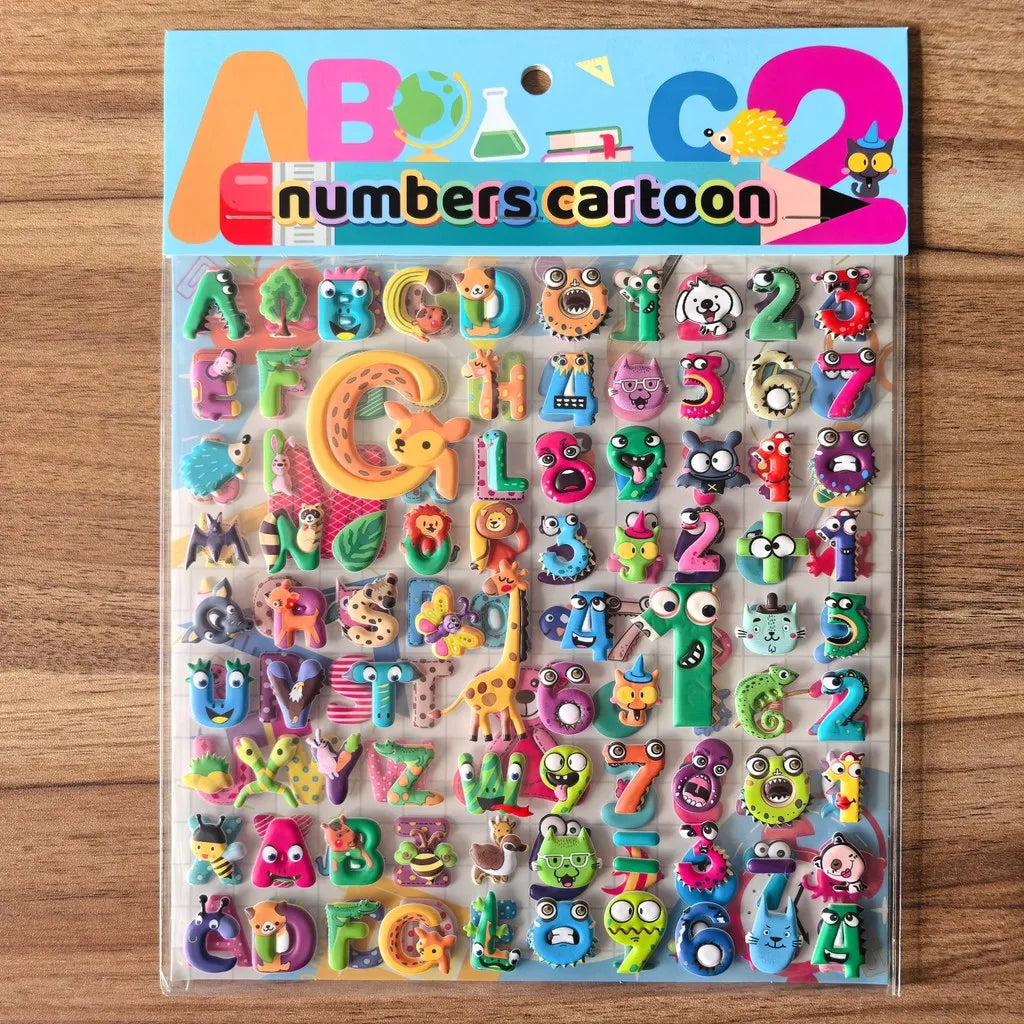 9 Styles Cute Double Layer 3D Foam Stickers | Alphabet, Cars, Food Cartoon for DIY Notebook, Journal & Phone Case Decoration