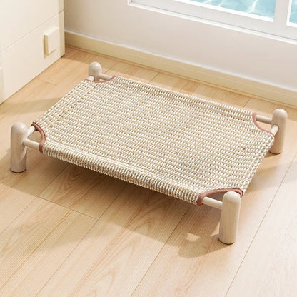 Wooden Frame Elevated Dog Bed Breathable Raised Pet Cot for Small Dogs Cats Summer Cooling Dog Camp Bed Kennel Pet Products