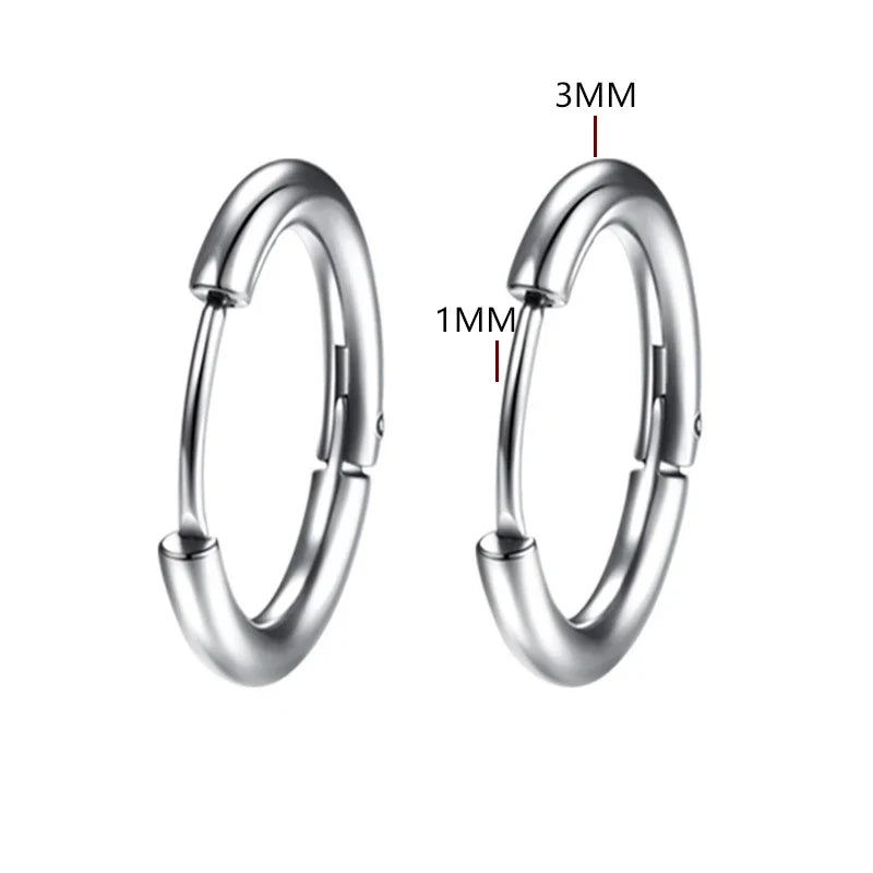 2pc Stainless Steel Small Hoop Earrings | Unisex Punk Hip Hop Huggie Earrings