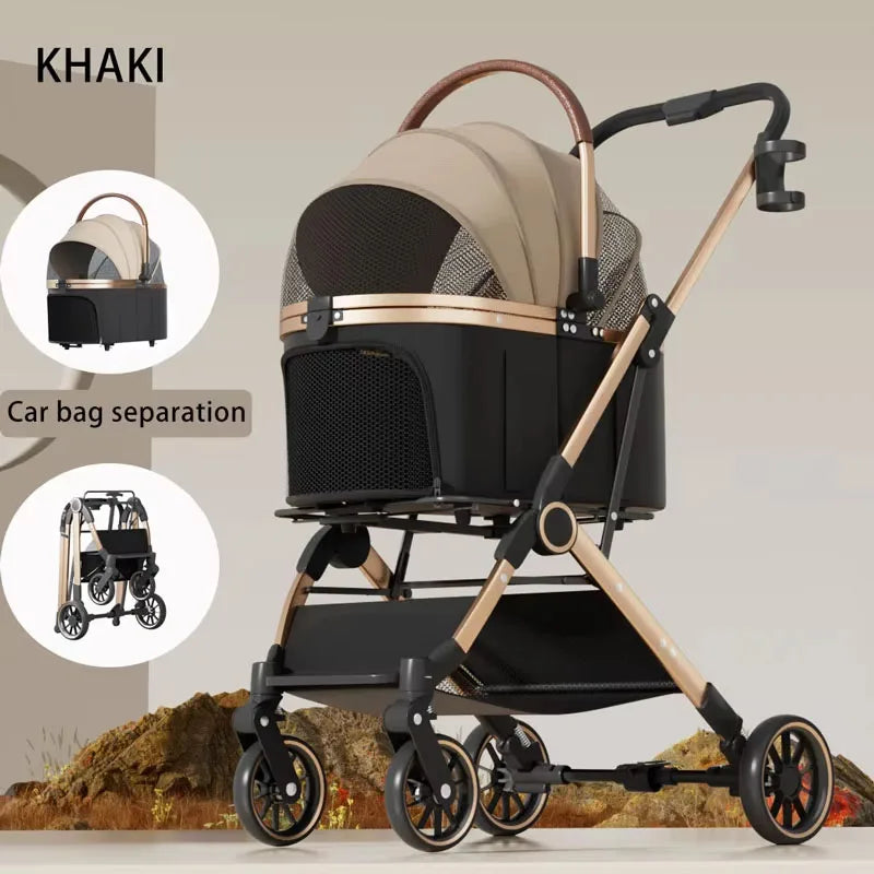 Pet 3-in-1 Portable Foldable Pet Strollers with Detachable Bag Small Medium Dogs Cats Up to 45 lbs Carts Basket Can Be Separated