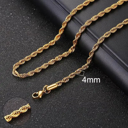 Vnox Twist Rope Chain Necklace for Men Women | Waterproof Stainless Steel Unisex Chain