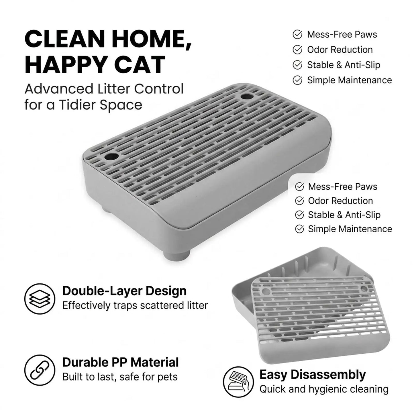 Cat Litter Box Step Non Slip Double Layer Washable Pad for Litter Box Cabinet for Cats
