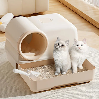 Cat Litter Box with Corridor & Drawer Design | Fully Enclosed Odor Control & Anti-Tracking Toilet | Easy-Clean Kitty Litter Pan