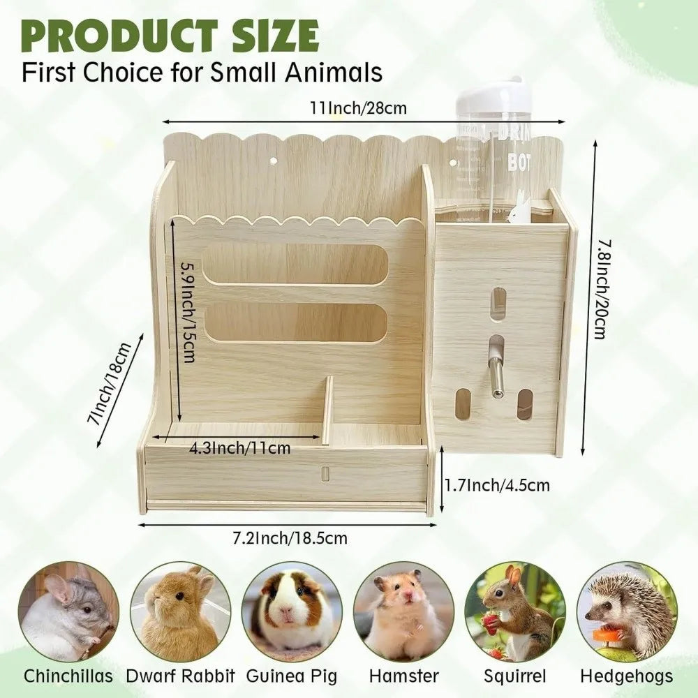 2 in 1 Rabbit Hay Feeder Bite Resistant Detachable Rabbit Food Manger with Bottle Rabbit Hay Rack Cage Accessories