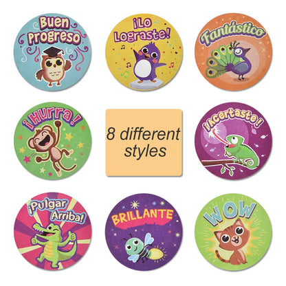 Animal Cartoon Stickers for Kids | Spanish Reward Stickers for Teachers
