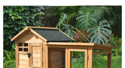Rabbit Cage Anti Spray Urine Deluxe Double Drawer Rabbit Hutch Solid Wood Pigeon Coop Chicken Cage Bottom Mesh Outdoor