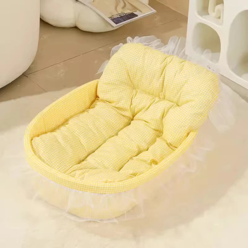1set Cute Lace-Trimmed Pet Princess Bed For Winter - Soft Polyester Plush Oval for Small Dogs/Cats, Easy Assembly Indoor Use