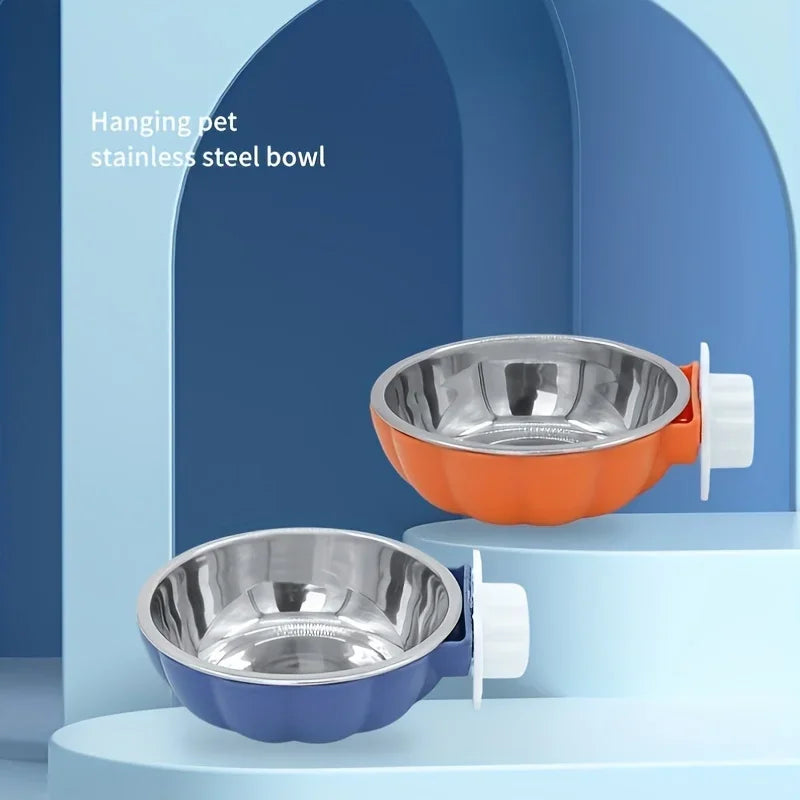 Pumpkin Shaped Small Pet Food and Water Bowl, Movable and Lifting Pet Carrier Bowl Pet Feeding Supplies