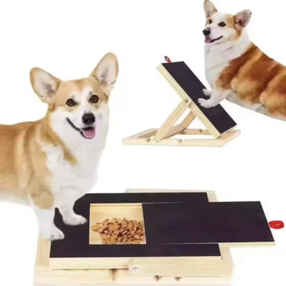 Wooden Pet Scratching Board with Built-in Treat Box Dog Nail Trim Pad Pull-Out Nail Scratch Board Toy Sandpaper Board Scratcher