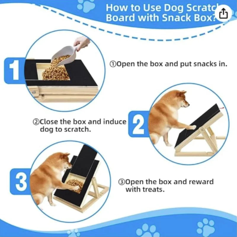 Wooden Pet Scratching Board with Built-in Treat Box Dog Nail Trim Pad Pull-Out Nail Scratch Board Toy Sandpaper Board Scratcher
