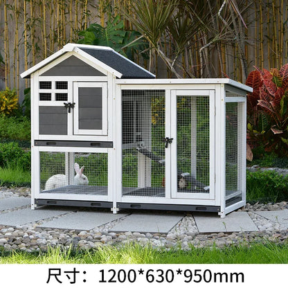 Rabbit Cage Anti Spray Urine Deluxe Double Drawer Rabbit Hutch Solid Wood Pigeon Coop Chicken Cage Bottom Mesh Outdoor