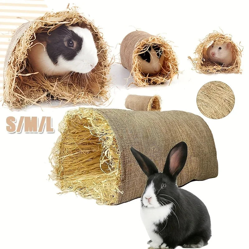 Hideaway Grass Rabbit Hideout Bunny Hideaway Hut Guinea Pig Linen Durable Tunnel with Small Animal Activity Toys