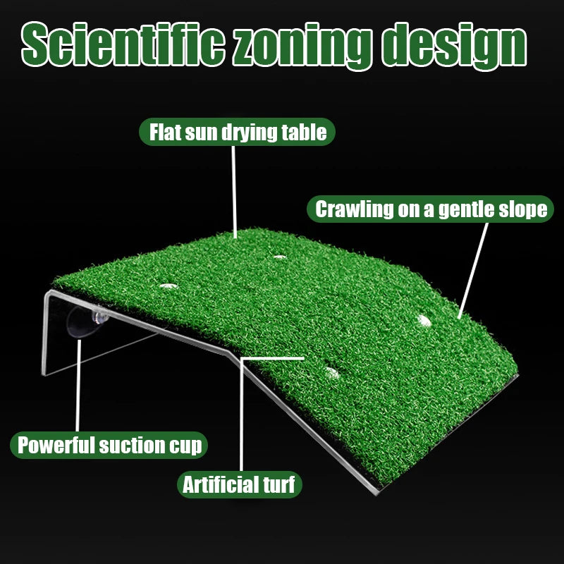 Turtle Basking Platform Turtle Habitat Simulation Lawn Ramp Turtle Dock Floating Island for Reptile Terrarium Aquarium Accessory
