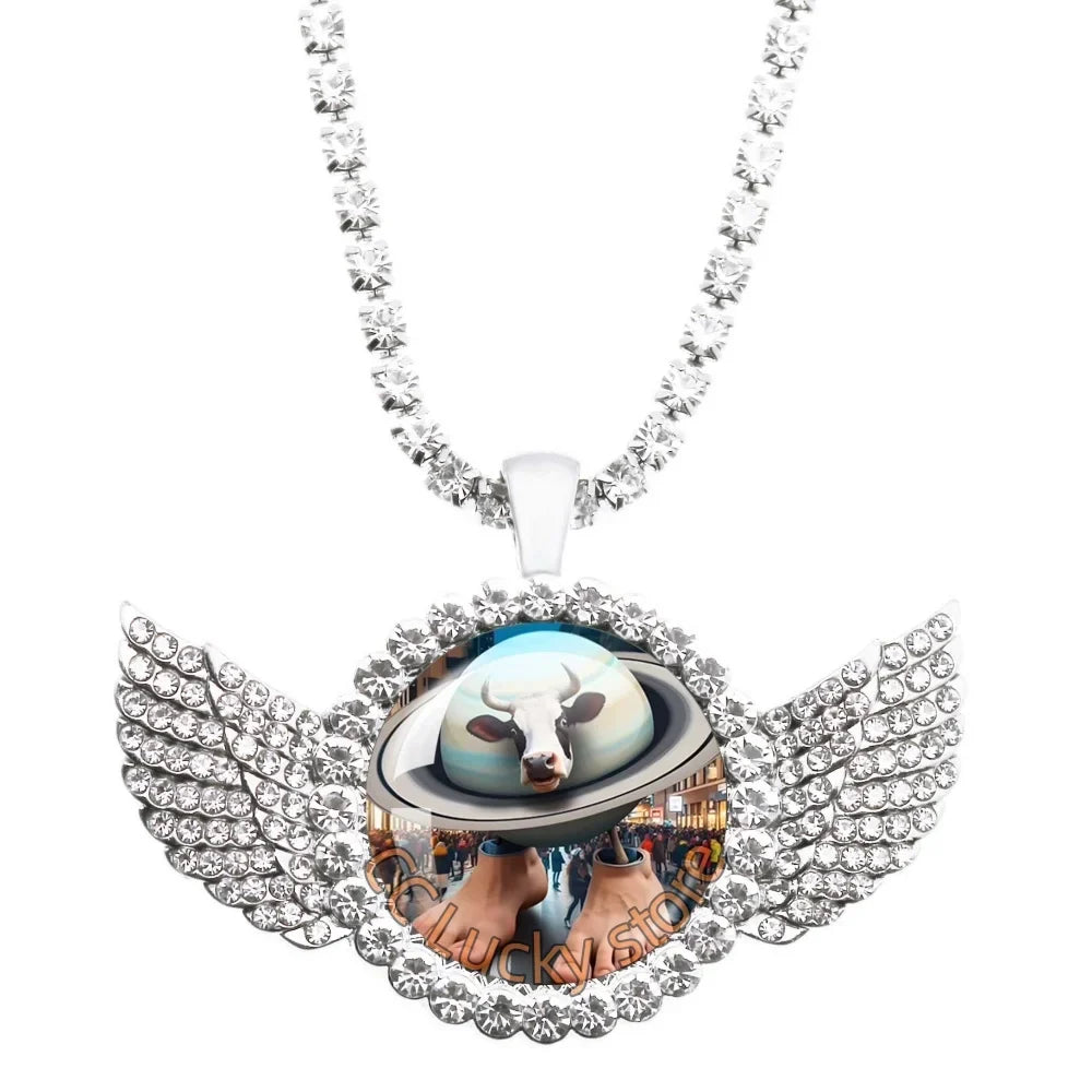 25mm Angel Wing Necklace | Italian Brainrot Pendant Funny Animal Jewelry Gift