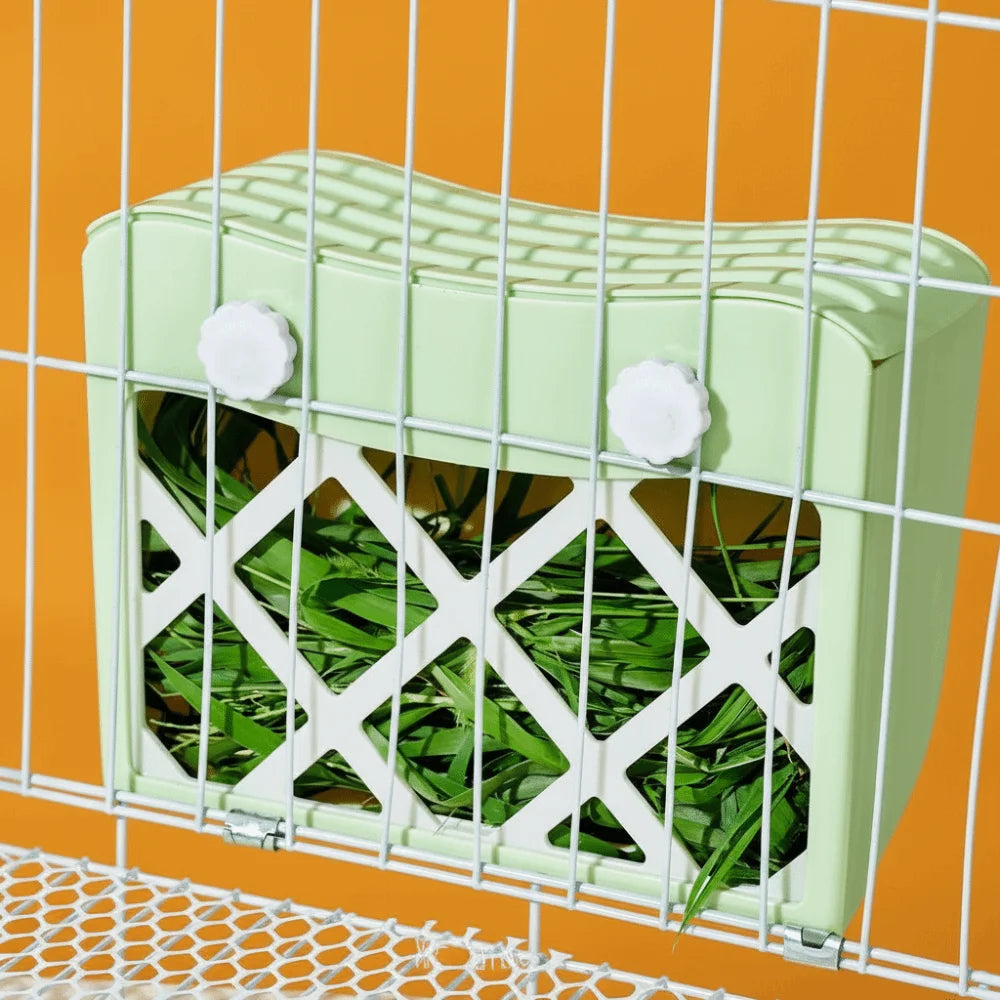 Hanging Rabbit Hay Feeder Anti-tipping Large Capacity Rabbit Grass Rack with Lid Fixed Bunny Food Feeder Hamster Cage