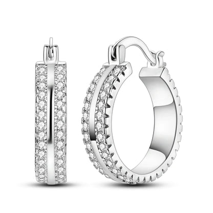 925 Sterling Silver Hoop Earrings with Zircon | Classic U-Shaped Women Jewelry