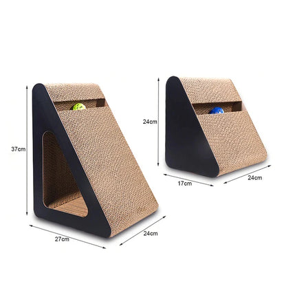 Eco-Friendly Corrugated Cat Scratcher 2-in-1 Triangle - with Rotating Ball, Sturdy Reversible Anti-Scratch Board for Indoor Cats