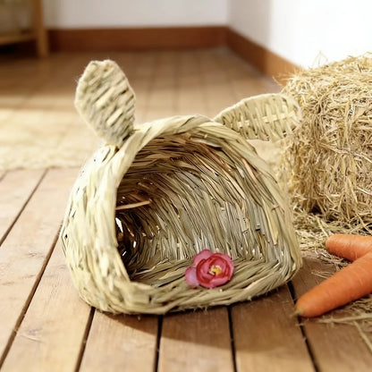 Rabbit Straw Nest Hut Toy Comfortable Straw Woven Hay Bed Warm Hut for Bunny Little Animals Ferret Hamster