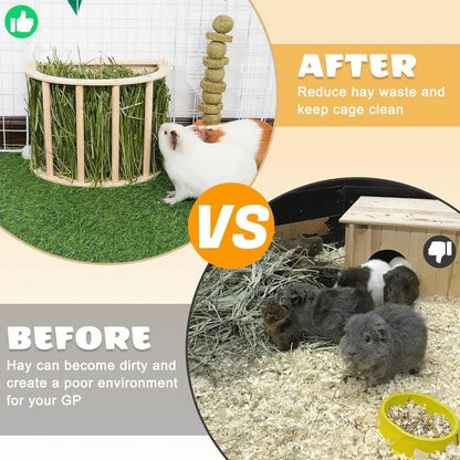 Practical Wooden Bunny Hay Feeder Hanging Fixed Built-in Hay Feeder Rack Detachable Grass Dispenser Guinea Pig Feeder Hamster