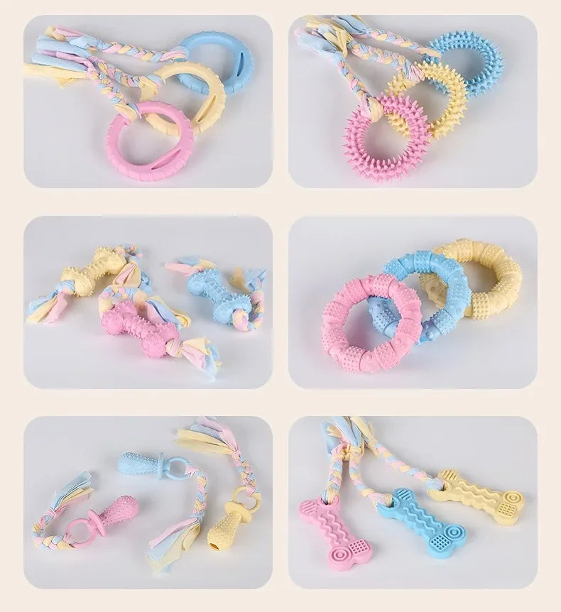 Dog Toys Bichon Frise Teddy Braided Rope Knot Indoor Training Interactive Play Grinding Teeth Cleaning Rubber Pets Toy Supplies