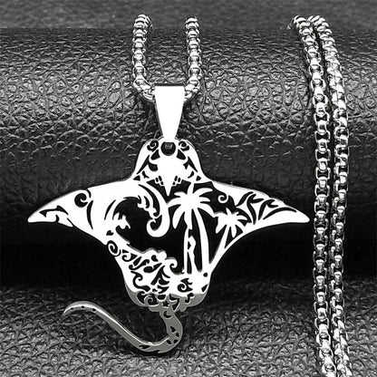 Manta Ray Sea Devil Fish Pendant Necklace | Stainless Steel Gold Silver Color Chain Jewelry