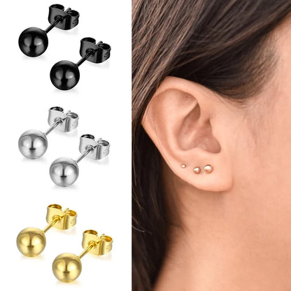 Multicolor Stainless Steel Ball Stud Earrings | Unisex Fashion Jewelry Gift