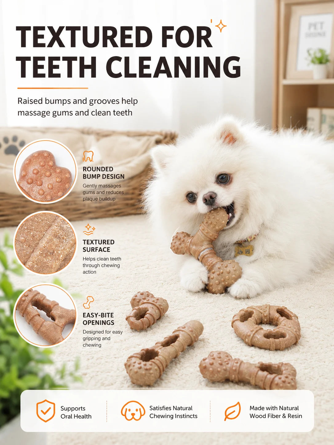 Dog Toy, Bone-Like Teething Stick, Durable, Tooth-Cleaning, Self-Entertaining and Boring, Small Dog-Shaped Pet Toy