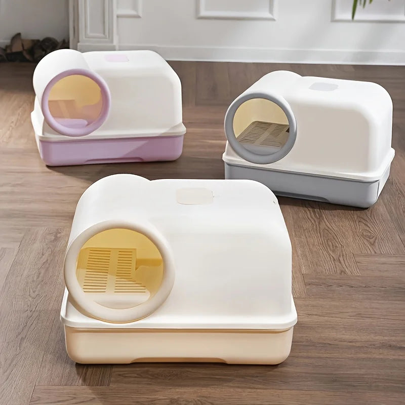 Cat Litter Box with Corridor & Drawer Design | Fully Enclosed Odor Control & Anti-Tracking Toilet | Easy-Clean Kitty Litter Pan