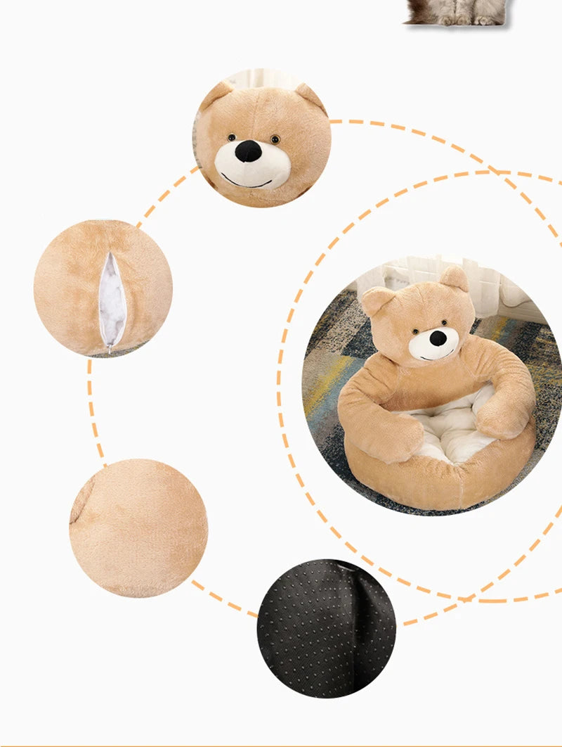 Plush Dog House Bed Winter Warm Bear Hug Semi Enclosed Cat's Nest Detachable And Washable Mat Small Dog Bed Sofa Pet Supplies