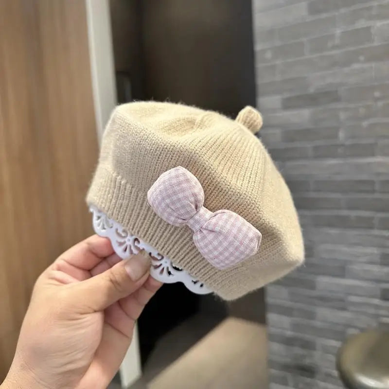 Kids Knitted Beret with Bow | Winter Hat for Baby Girls and Toddlers
