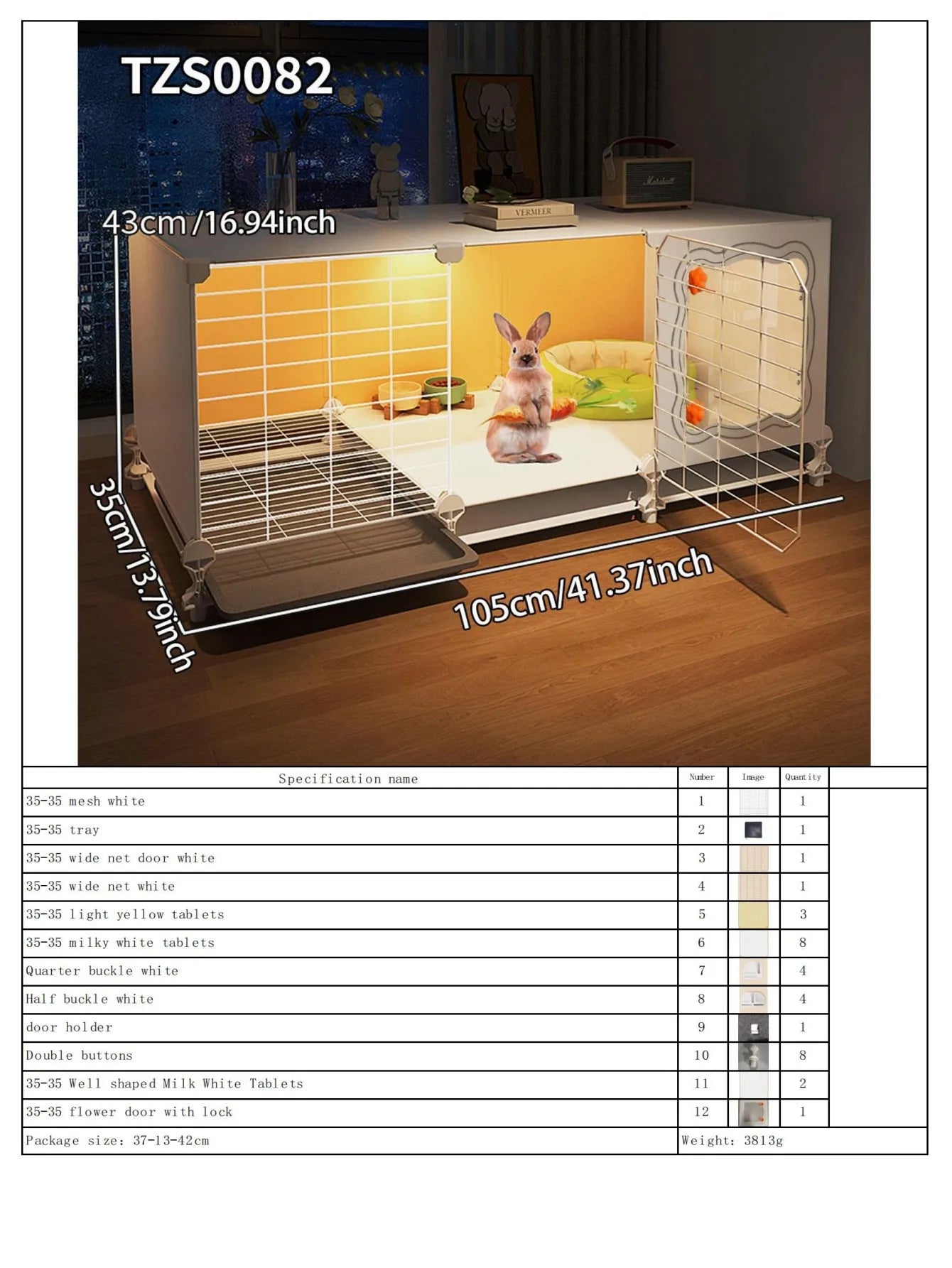 Rabbit Cage with Toilet for Home Use, Indoor Rabbit Villa, Guinea Pig Cage with Separate Living Area