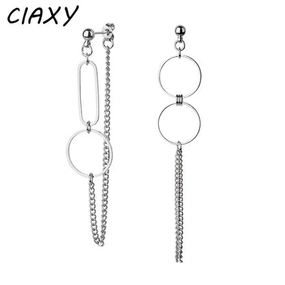 Silver Asymmetrical Geometric Drop Earrings | Trendy Punk Hip Hop Jewelry for Women