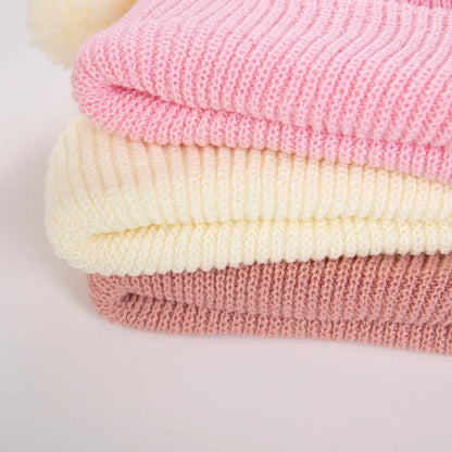 0-12M Solid Knitted Cute Pom Pom Cap | Newborn Baby Turban Hat