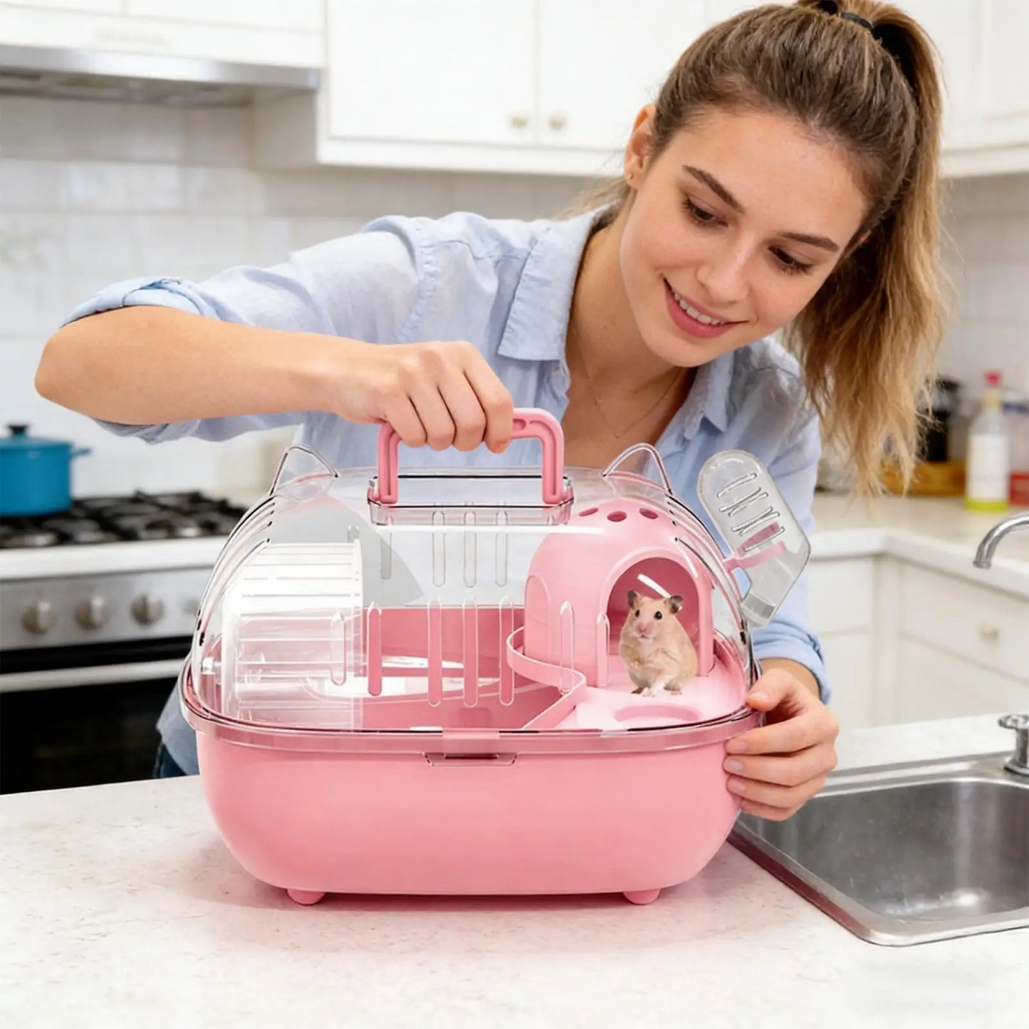 Hamster Carrier Bag Double Layer Clear Cover Outing Cage Travel Hamster Cage For Rabbits Rodents Lizards Transport Short Trip