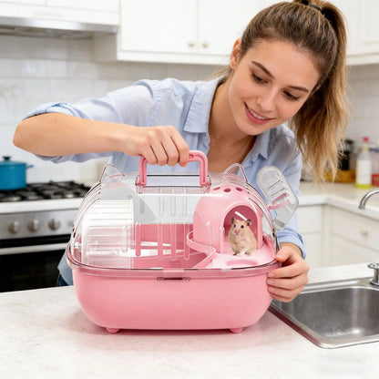 Hamster Carrier Bag Double Layer Clear Cover Outing Cage Travel Hamster Cage For Rabbits Rodents Lizards Transport Short Trip