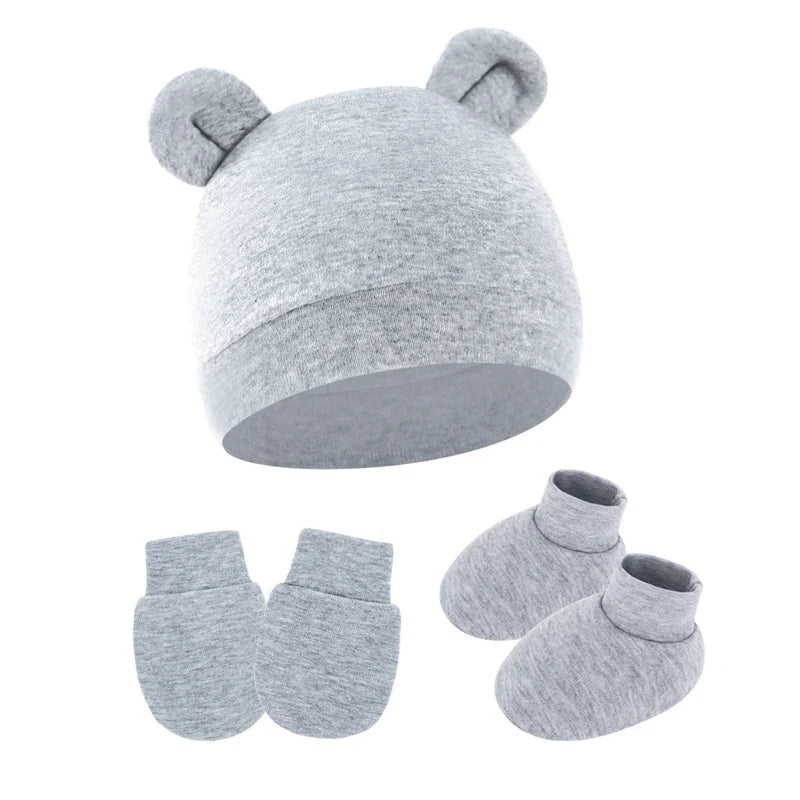 Cotton Newborn Hat Set | 3-Piece Baby Beanie Gloves and Socks for 0-6 Months