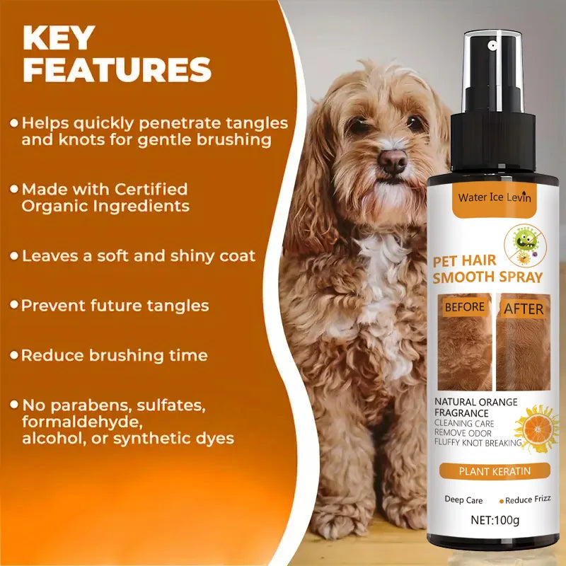 Pet Hair Smoothing Care Spray, Containing Gentle Ingredients, Deeply Moisturizes and Hydrates the Hair. Just One Spray Can Soften and Make Your Pet's Fur Smoother and Shinier.