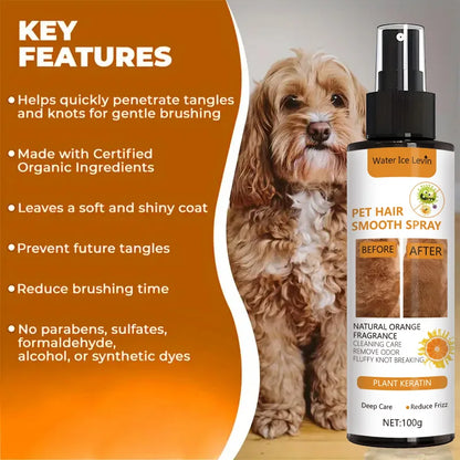 Pet Hair Smoothing Care Spray, Containing Gentle Ingredients, Deeply Moisturizes and Hydrates the Hair. Just One Spray Can Soften and Make Your Pet's Fur Smoother and Shinier.