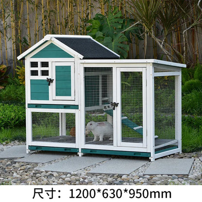 Rabbit Cage Anti Spray Urine Deluxe Double Drawer Rabbit Hutch Solid Wood Pigeon Coop Chicken Cage Bottom Mesh Outdoor