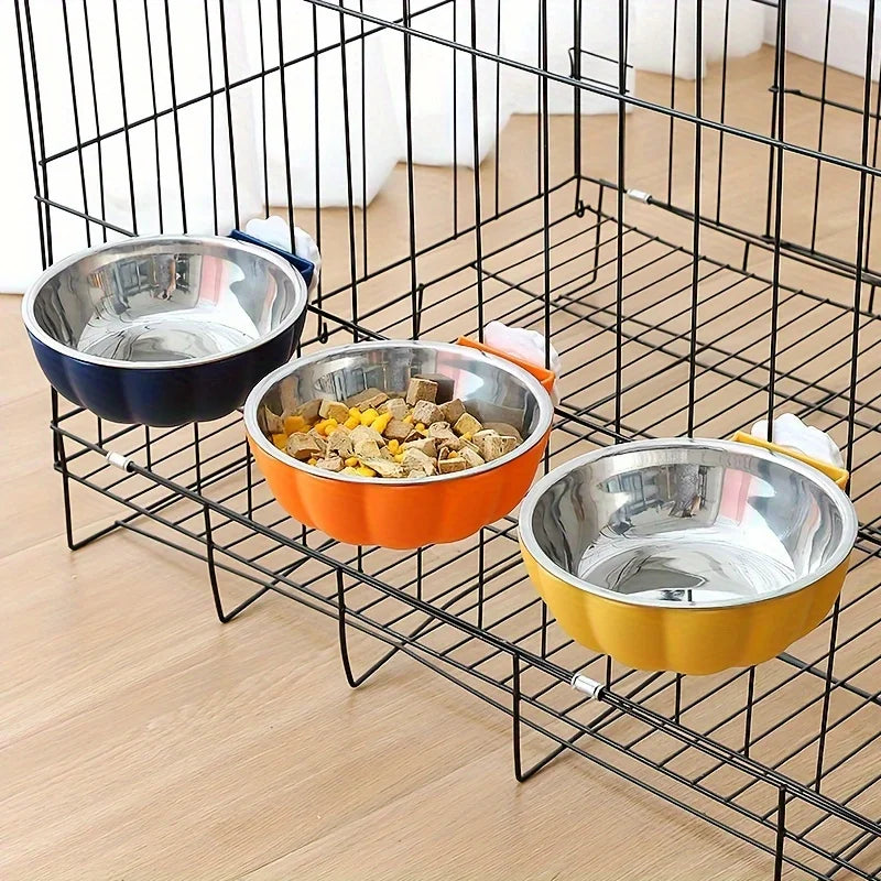 Pumpkin Shaped Small Pet Food and Water Bowl, Movable and Lifting Pet Carrier Bowl Pet Feeding Supplies